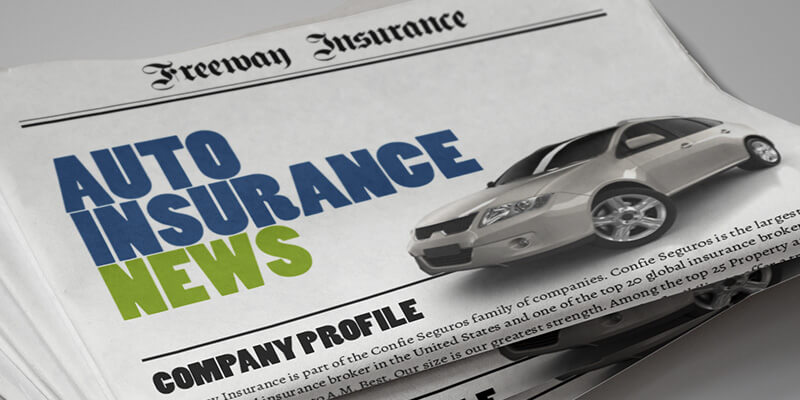 Newspaper titled Freeway Insurance that reads 