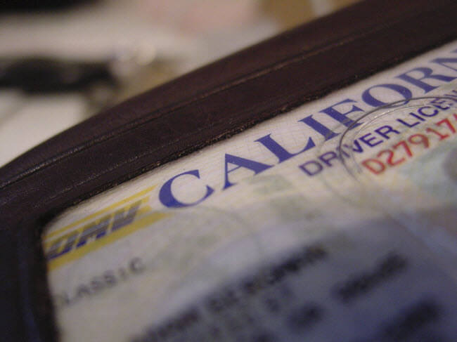 Close up to the top of a Driver's License from California inside the transparent pocket of a wallet to depict that Undocumented Residents Can Soon Get Covered with California Insurance