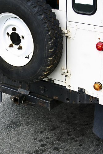 Closeup to the Rear Spare Wheel of a Land Rover Defender