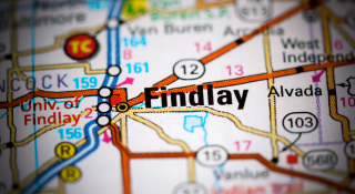 Vista aérea del centro de Findlay, Ohio - Findlay, seguro de auto barato en Ohio.