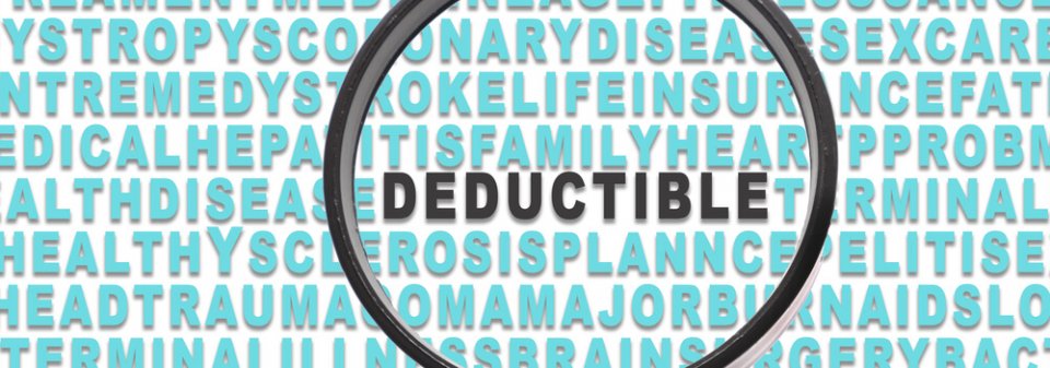 A magnifying glass focusing on the word deductible to illustrate how insurance policy has a high deductible.
