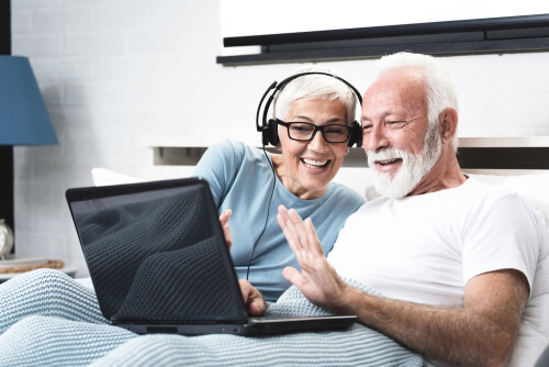 elderly citizens on a video call