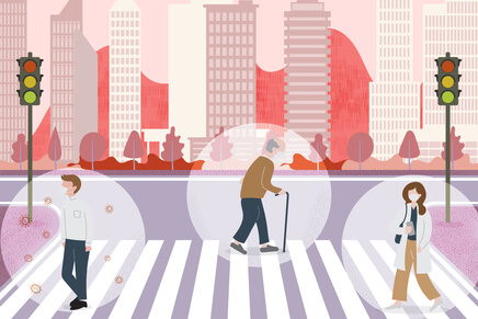 Citizens walking in an urban setting while social distancing