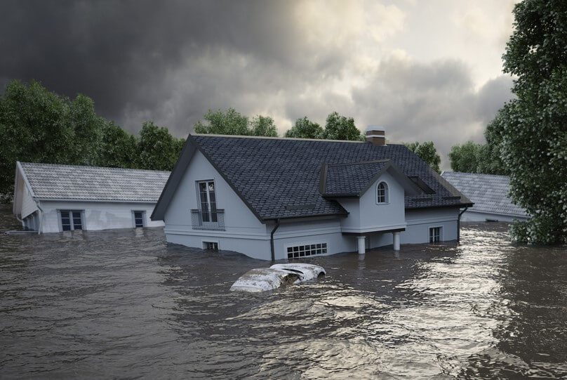 outside of home flooded with water level up to windows flood insurance