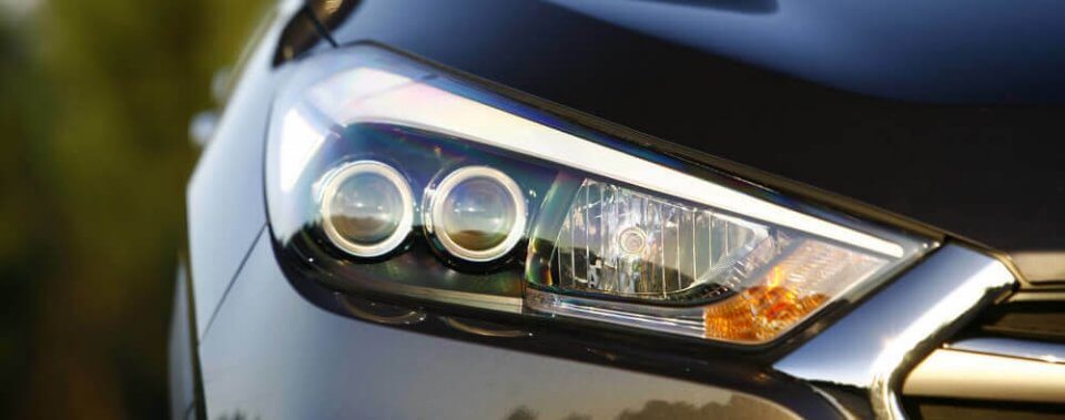 front view of a cars led headlights