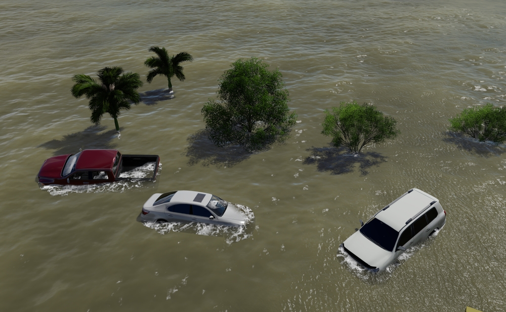 Cars submerged in flood waters