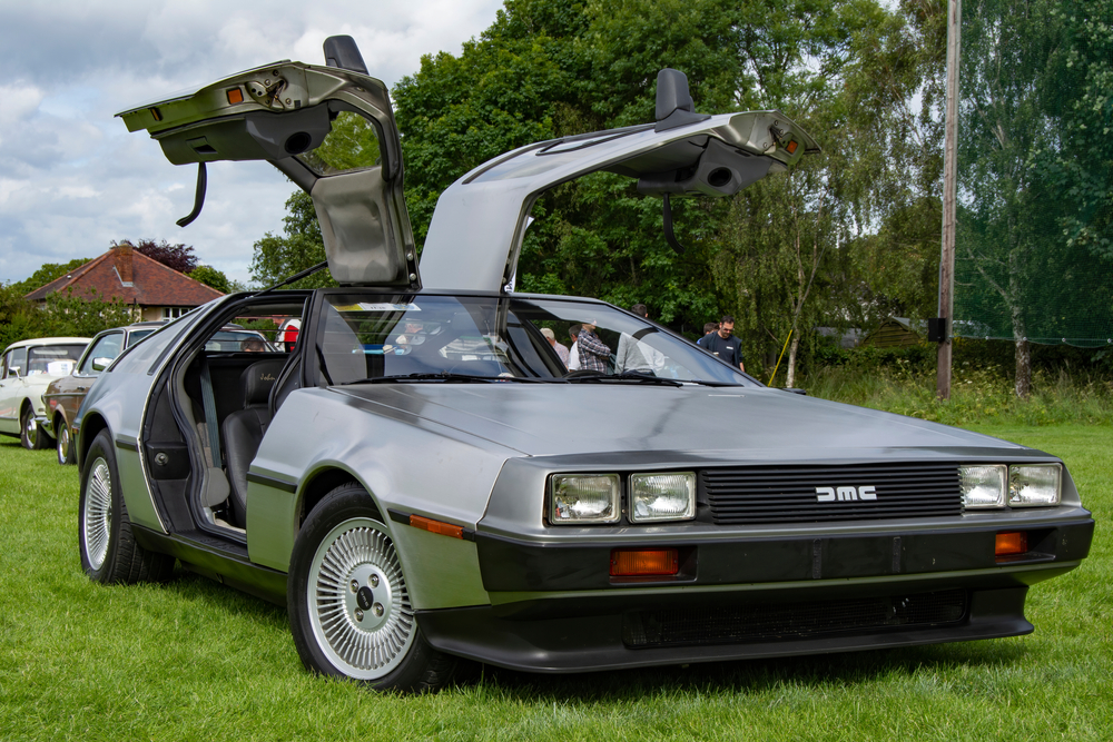 delorean car with doors up