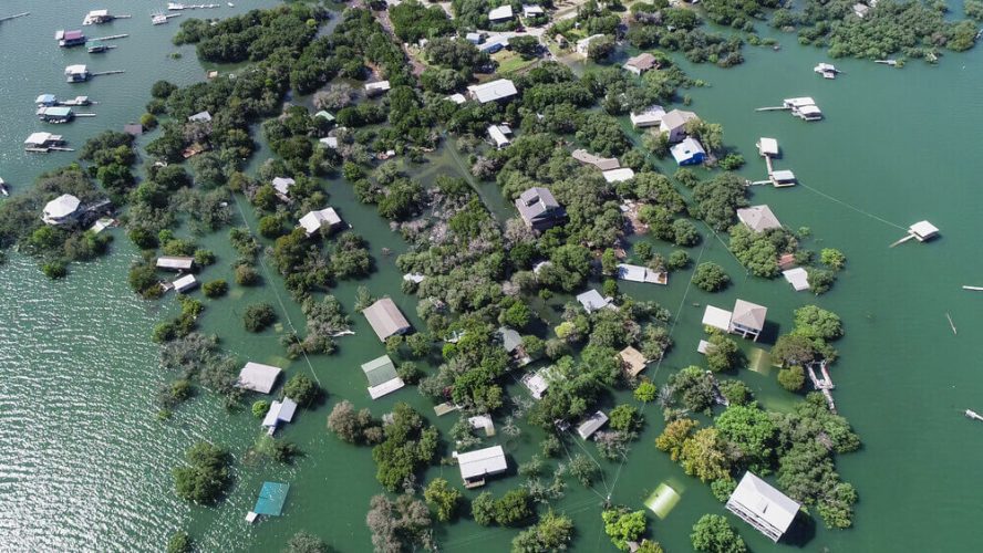 Flooded homes after a heavy rainfall - cheap homeowners.