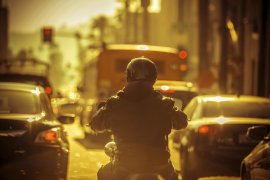 Motorcyclist in Traffic jam