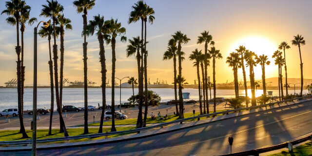 Long beach, California road next to beach