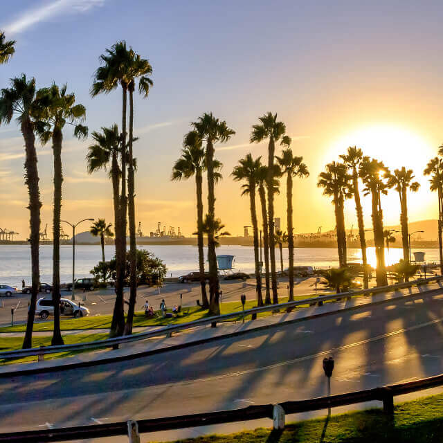 Long beach, California road next to beach