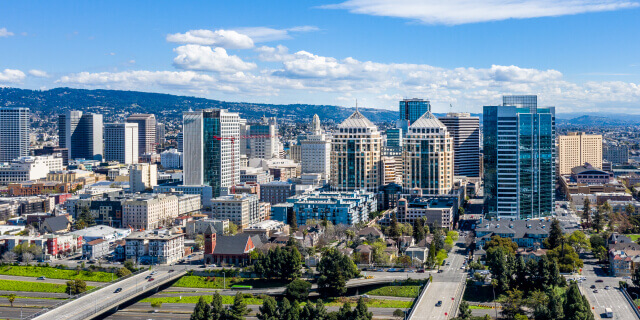 Panoramic view of Oakland skyline