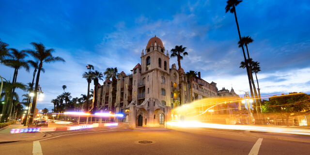 Building and street in Riverside, California