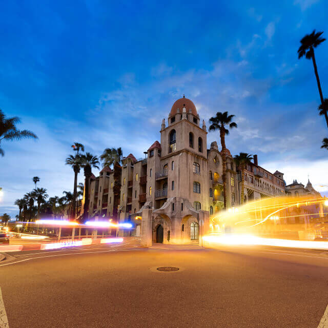 Building and street in Riverside, California