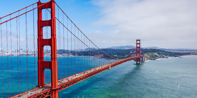 Panoramic view of the golden gate bridge with cars in San Francisco, California