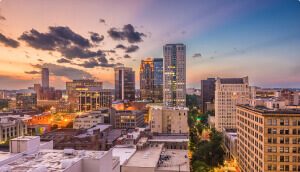 Birmingham, Alabama, USA downtown cityscape at dusk