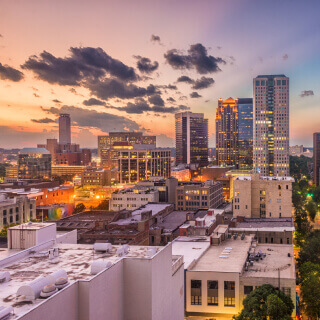 Birmingham, Alabama, USA downtown cityscape at dusk