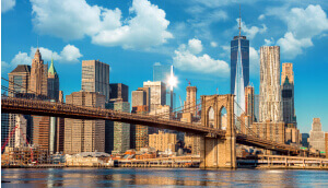 Skyline of downtown New York, Brooklin Bridge and Manhattan at the early morning sun light