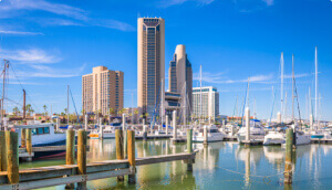 Corpus Christi, Texas, USA skyline on the bay in the day