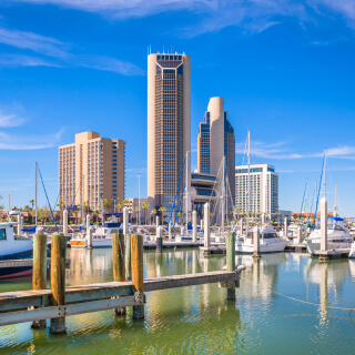 Corpus Christi, Texas, USA skyline on the bay in the day