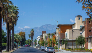 Day time ground level view of the residential area of Ontario, California