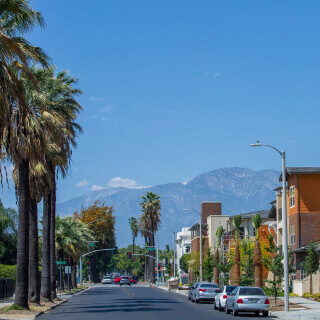 Day time ground level view of the residential area of Ontario, California