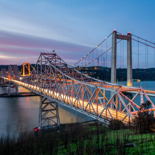 Panoramic view the Alfred Zampa Memorial Bridge & Carquinez Bridge at dawn from Vallejo CA