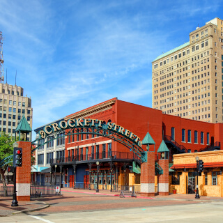 Crockett Street Dining and Entertainment Complex is located in Downtown Beaumont, Texas.