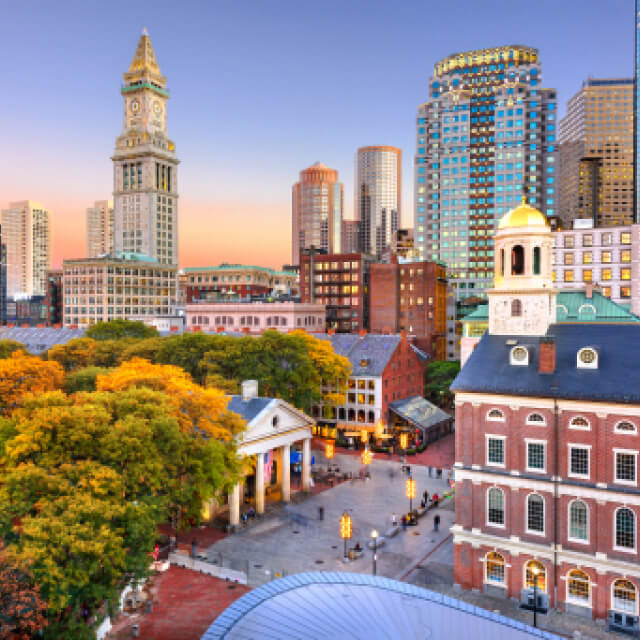 Boston, MA skyline at dusk