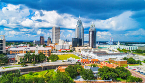 Aerial View of Downtown Mobile Alabama AL Skyline