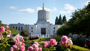 Panoramic view of the Oregon Capital Building in Salem, cheap car insurance in Salem