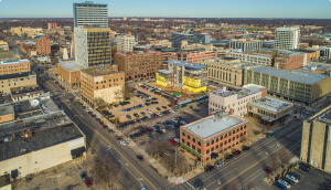 Aerial shot of downtown South Bend