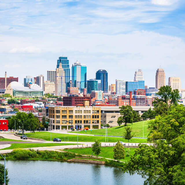 Arial view of Kansas City Missouri skyline