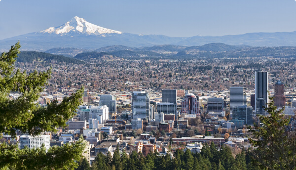 View of Mount Hood from the Pittock Mansion in Portland, OR
