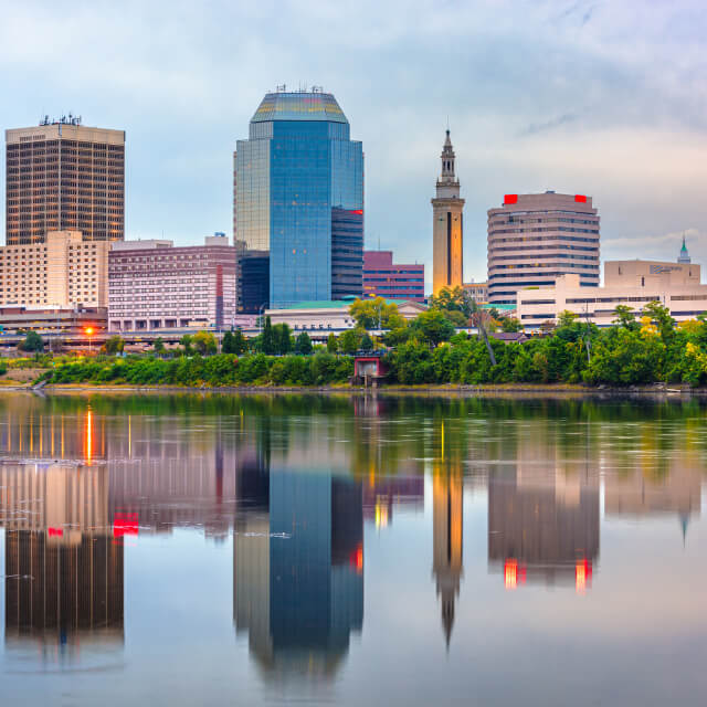 Springfield downtown skyline at dusk