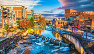 Reedy River and downtown Greenville SC skyline