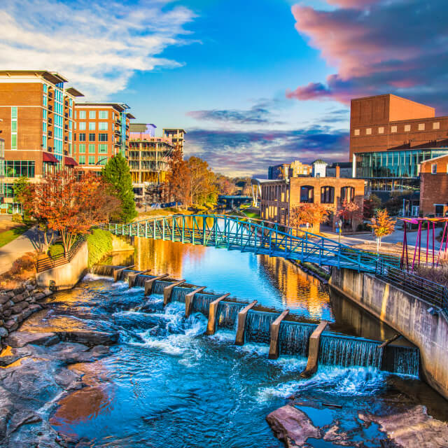 Reedy River and downtown Greenville SC skyline