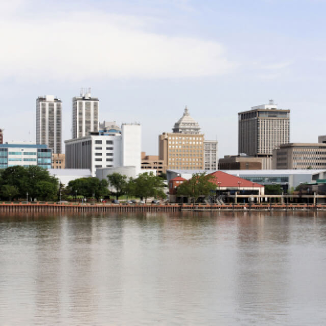 Peoria skyline across the Illinois River