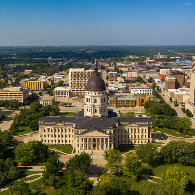 Aerial view of Topeka, KS.