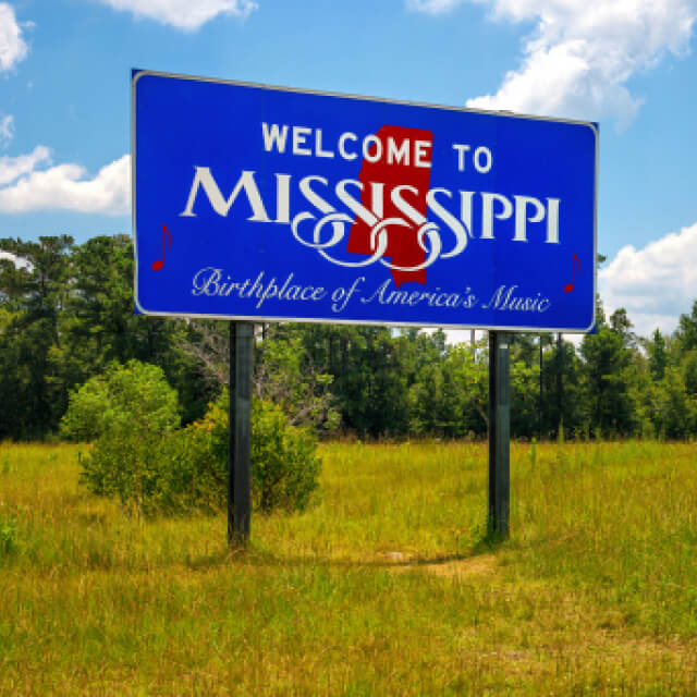 Welcome to Mississippi highway sign