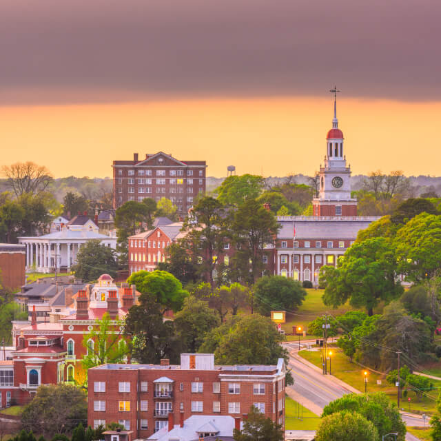 Downtown Macon Georgia skyline at dusk