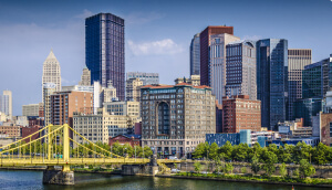 Pittsburgh, Pennsylvania, during the day over the Allegheny River.