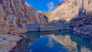 View from below of the Fain Lake Dam in Prescott Valley Arizona.