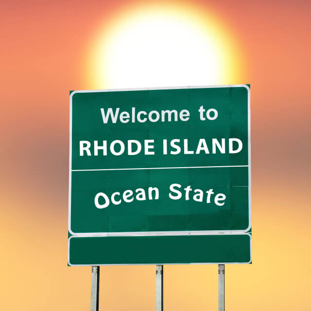 Rhode Island welcome road sign