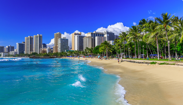 Waikiki beach and Honolulu's skyline.