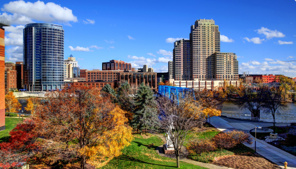 Downtown Grand Rapids, MI in the fall.