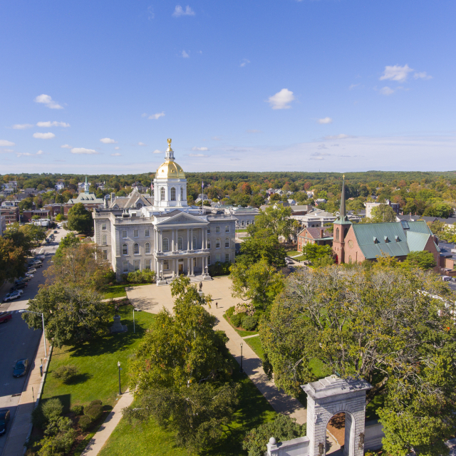 Arial view of New Hampshire State House in Concord, NH