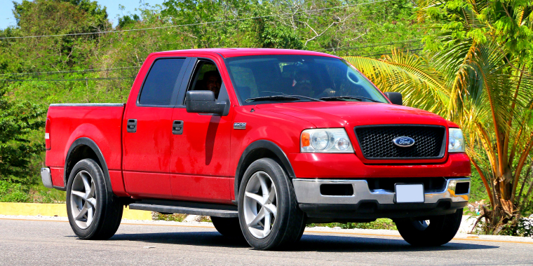 Front view of red Ford F Series
