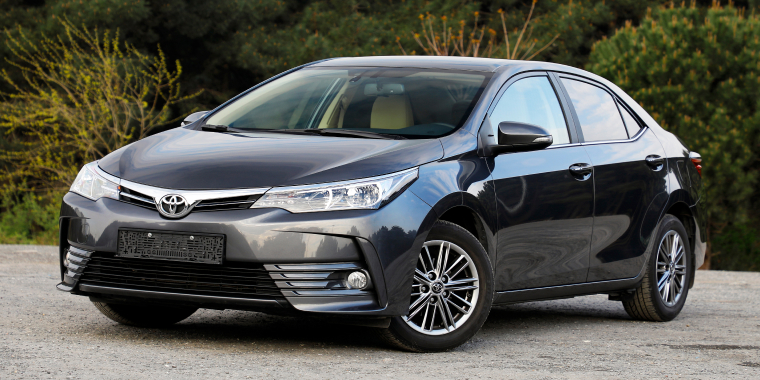 Front view of grey Toyota Corolla