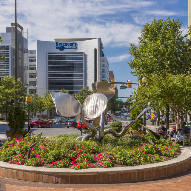 Sculpture and garden in downtown Silver Spring.